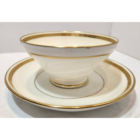 Antique Mintons England Footed Cup & Saucer H3251 Gold Encrusted Band Cream Rim - Picture 5 of 16
